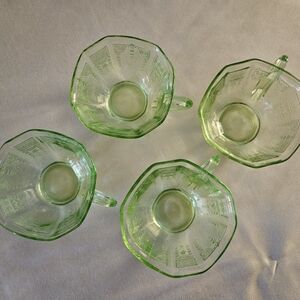 Set of Four Uranium Green Glass Teacups